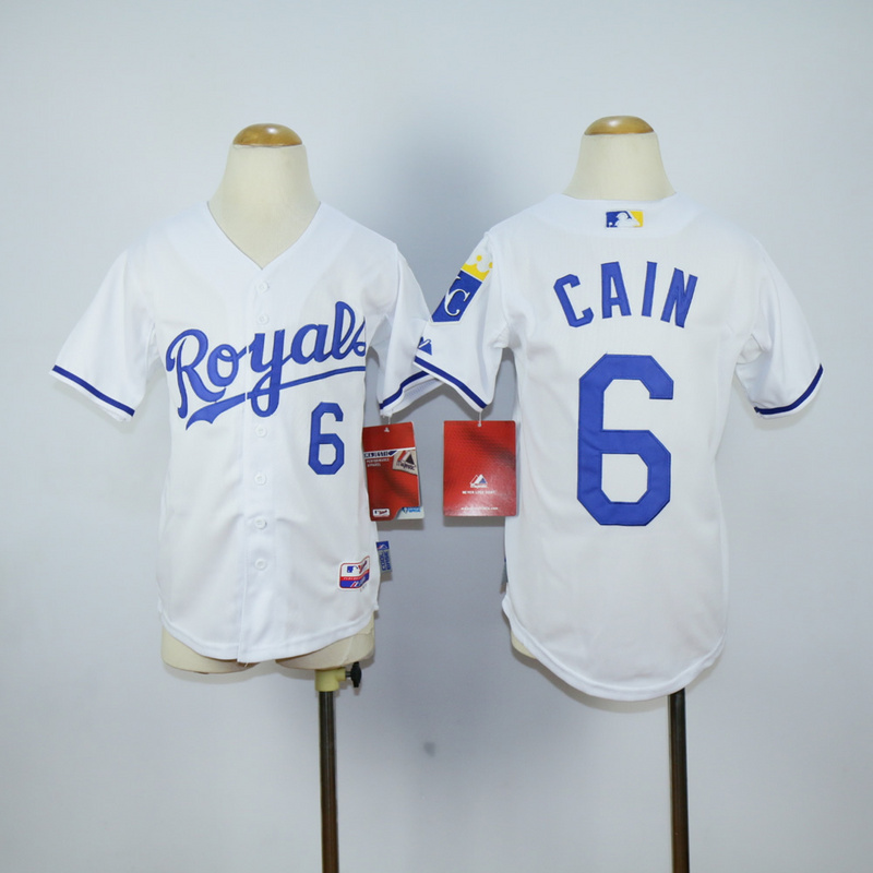 Youth Kansas City Royals #6 Cain White MLB Jerseys->->Youth Jersey